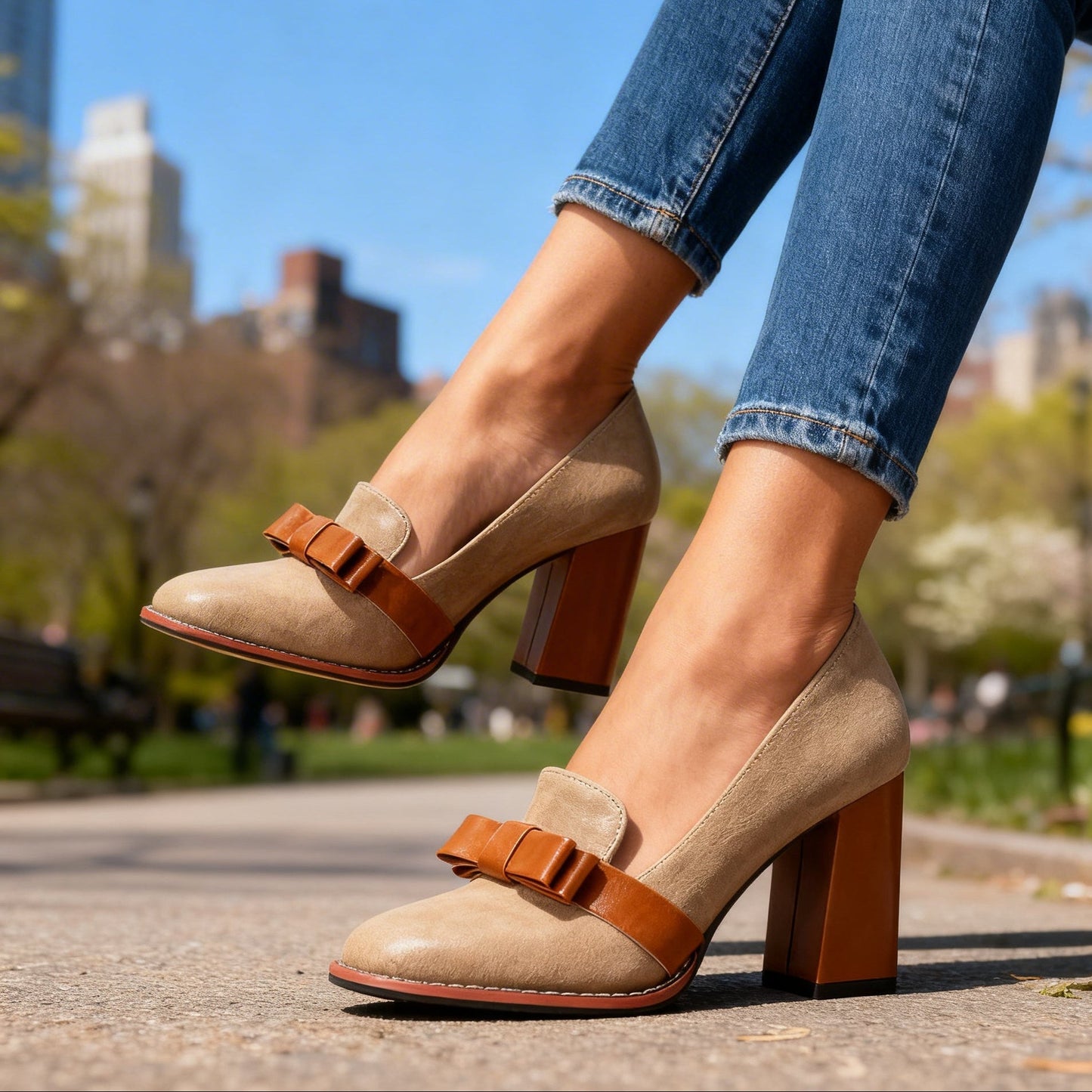 Mocassins Femme à Bride Noeud avec Talon Bloc Lucyle