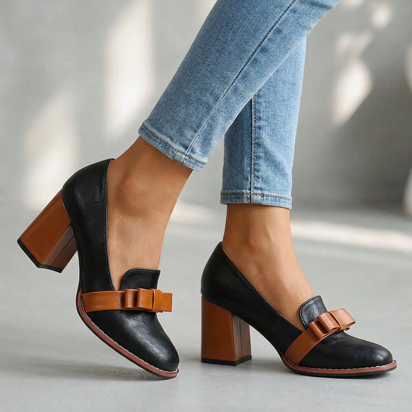 Mocassins Femme à Bride Noeud avec Talon Bloc Lucyle