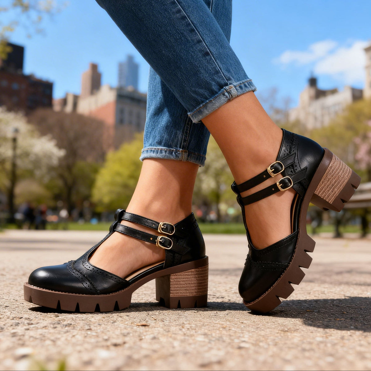 Mocassins Femme à Talon Bloc avec Sangle Réglable Lucyle
