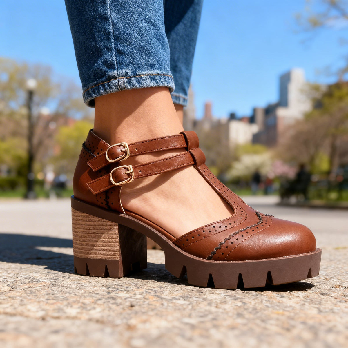 Mocassins Femme à Talon Bloc avec Sangle Réglable Lucyle