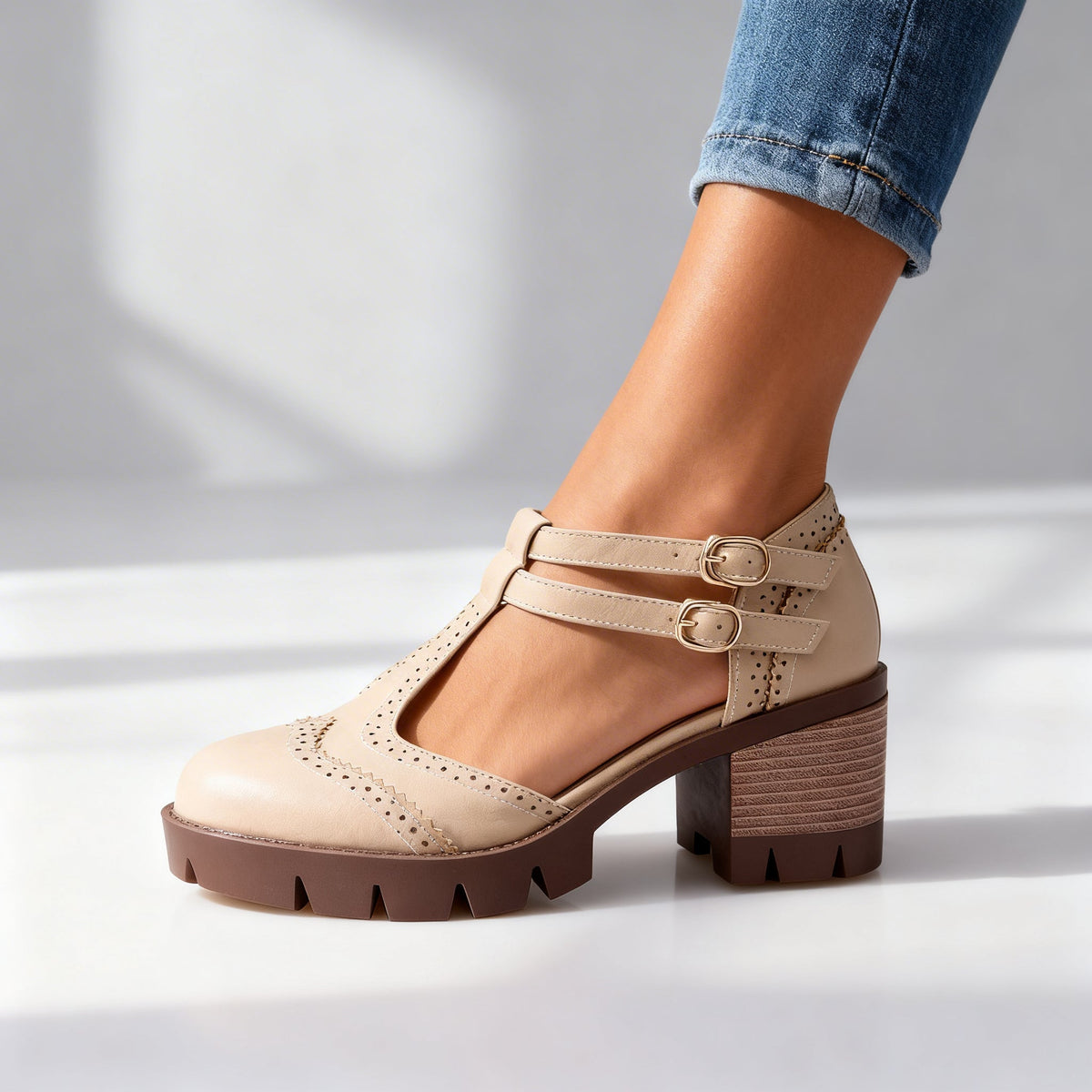 Mocassins Femme à Talon Bloc avec Sangle Réglable Lucyle