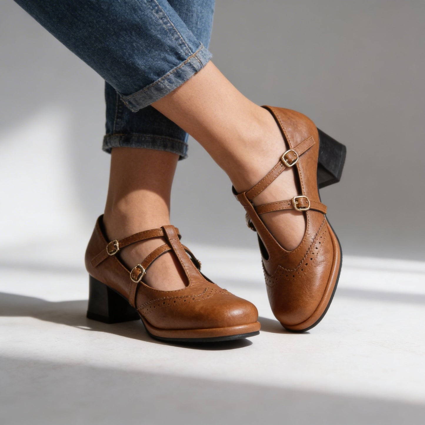 Mocassins Femme avec Double Bride en Cuir Lucyle