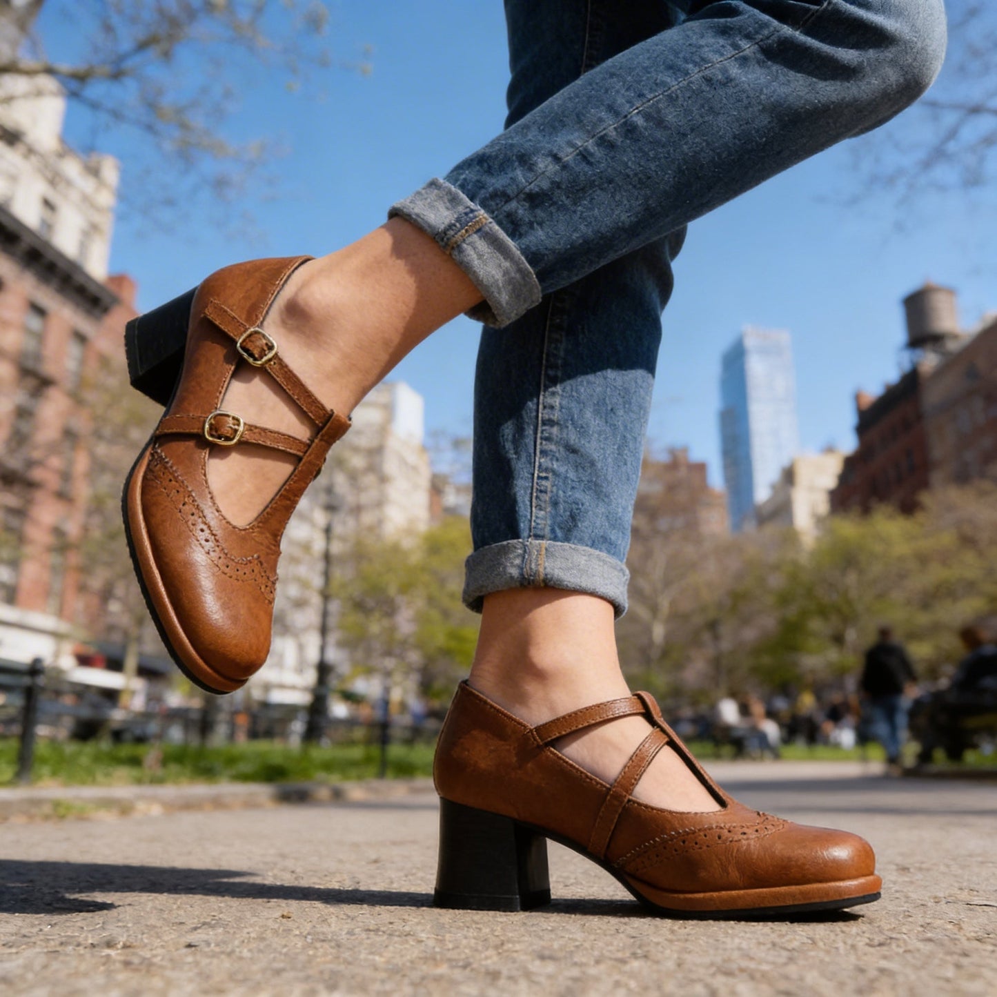 Mocassins Femme avec Double Bride en Cuir Lucyle
