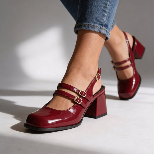 Mocassins Femme avec Double Bride en Cuir Verni Lucyle