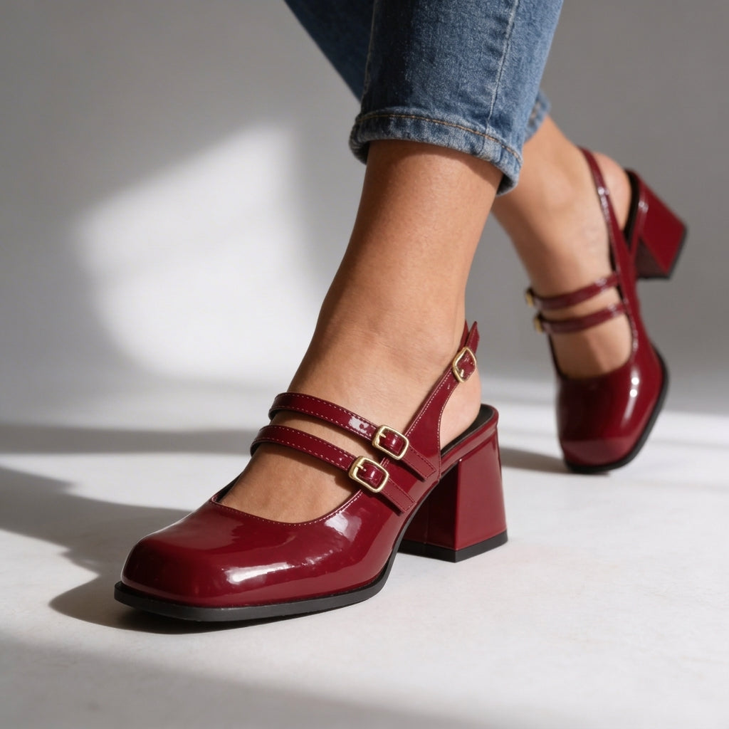 Mocassins Femme avec Double Bride en Cuir Verni Lucyle