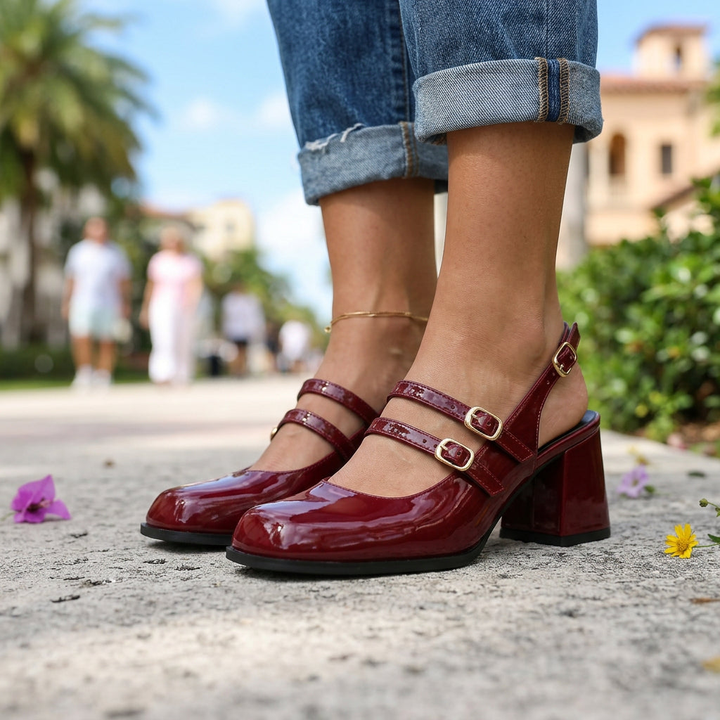 Mocassins Femme avec Double Bride en Cuir Verni Lucyle