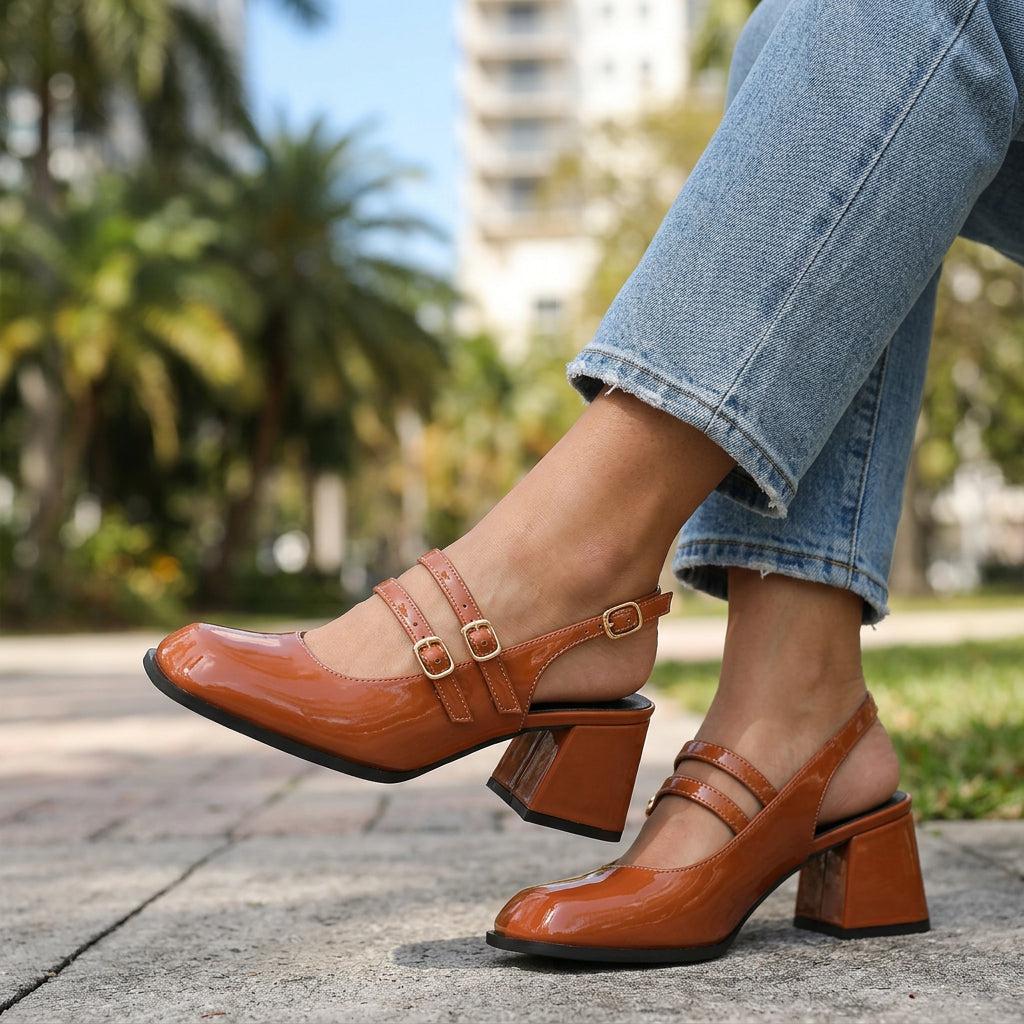 Mocassins Femme avec Double Bride en Cuir Verni Lucyle