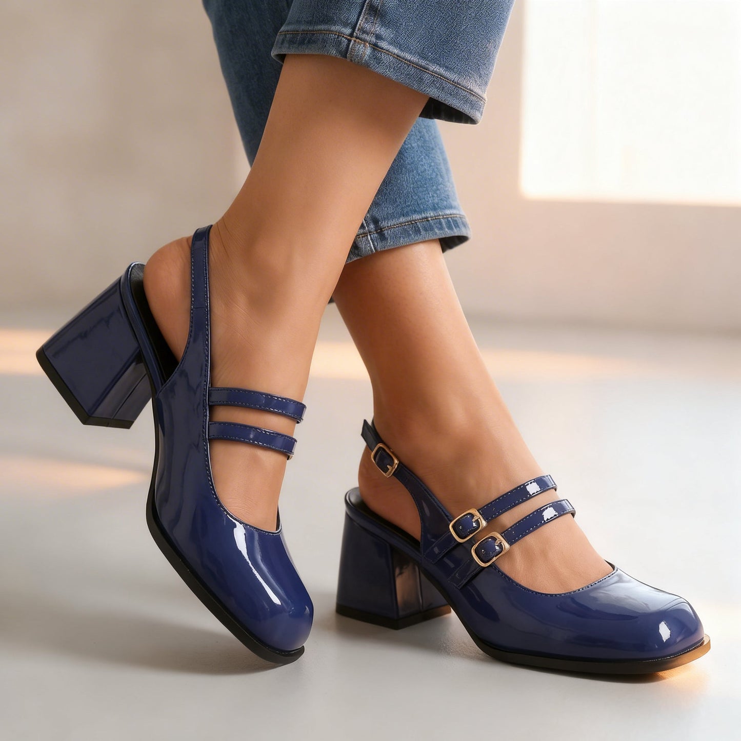 Mocassins Femme avec Double Bride en Cuir Verni Lucyle
