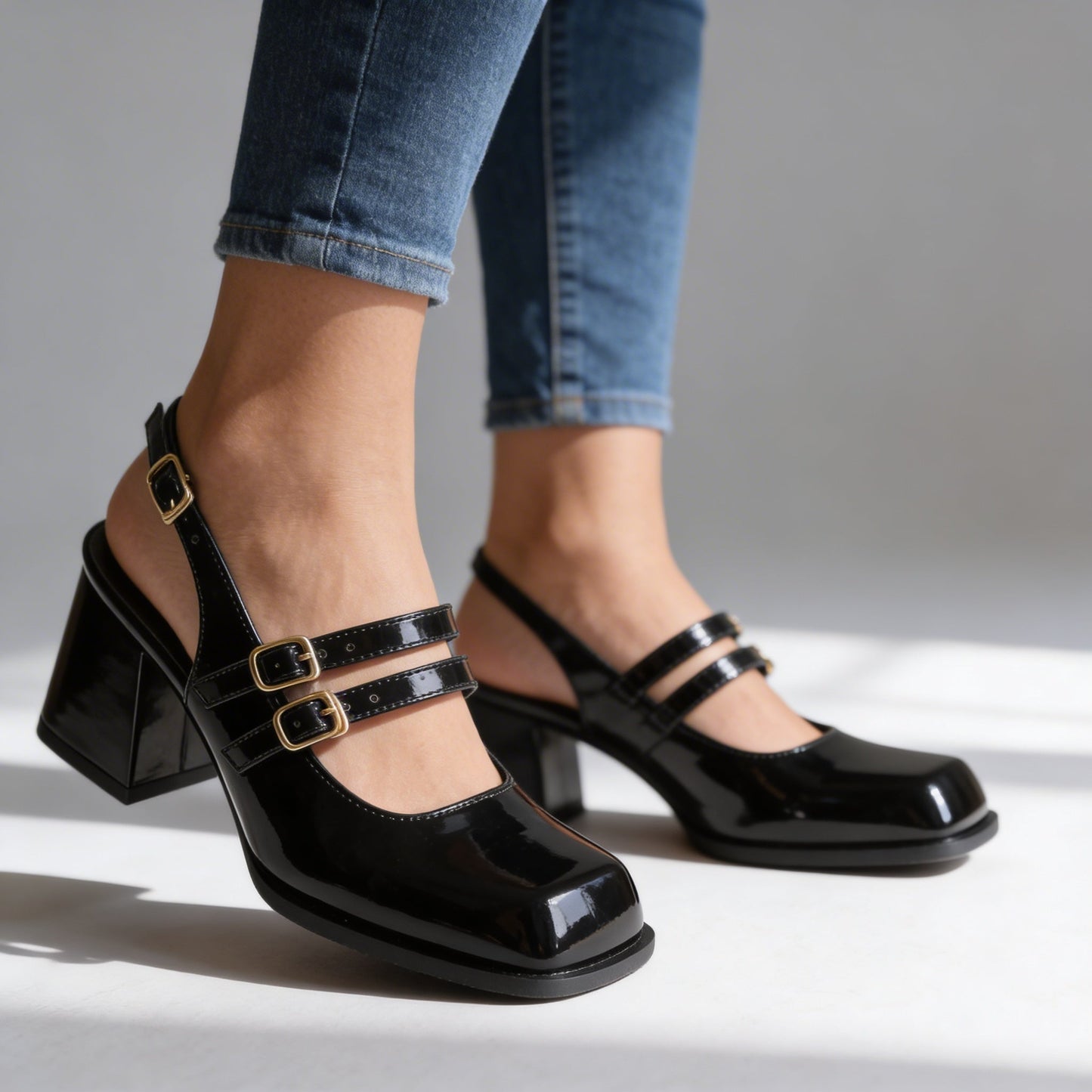 Mocassins Femme avec Double Bride en Cuir Verni Lucyle
