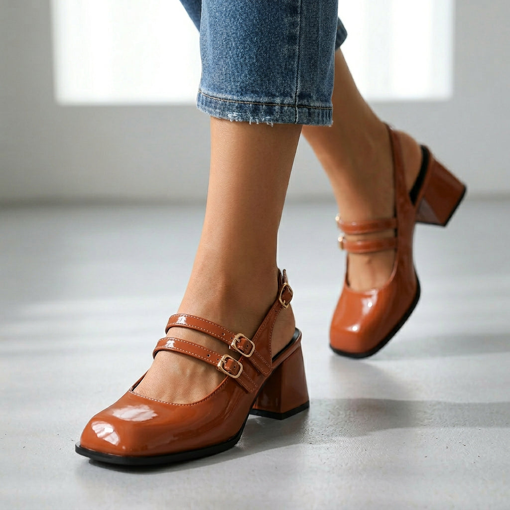 Mocassins Femme avec Double Bride en Cuir Verni Lucyle