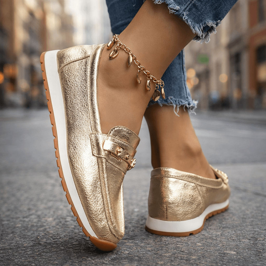 Mocassins Femme avec Semelle Rembourrée en Cuir Métallisé Lucyle