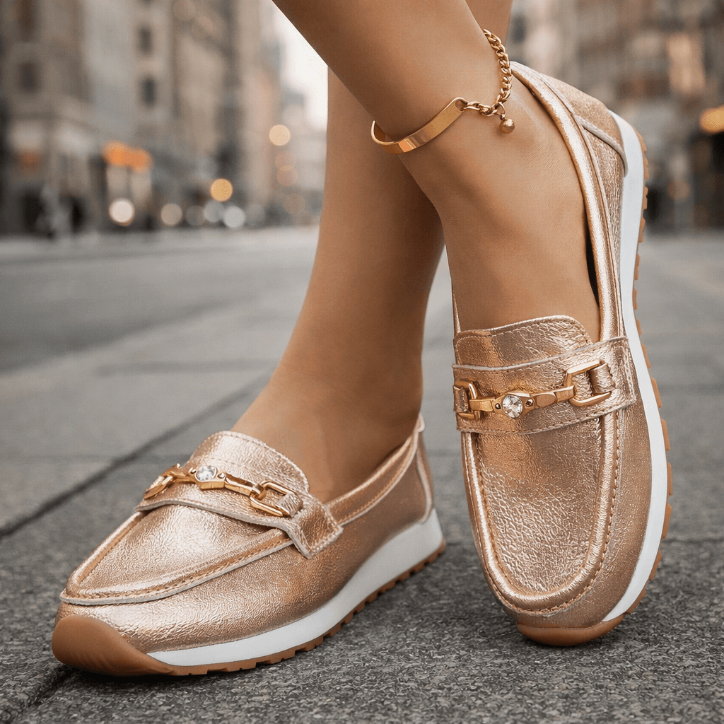 Mocassins Femme avec Semelle Rembourrée en Cuir Métallisé Lucyle
