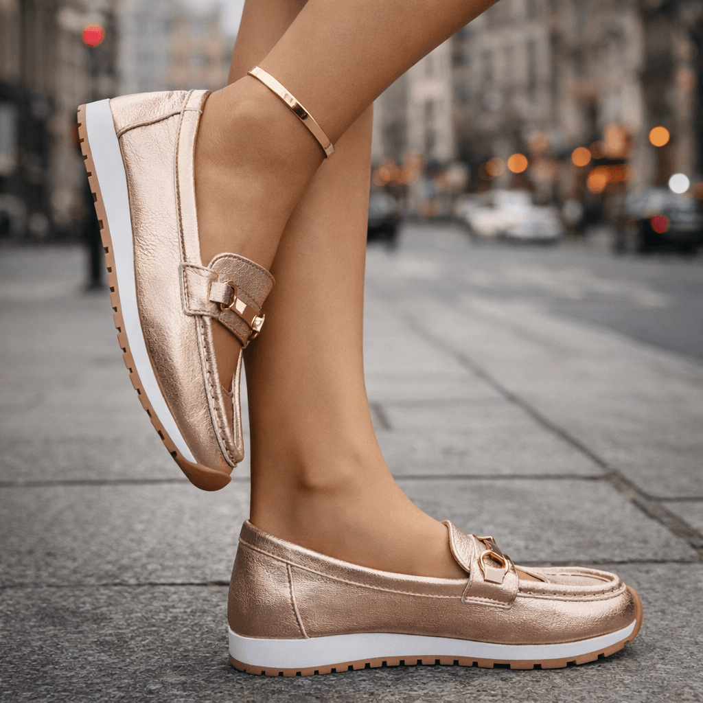 Mocassins Femme avec Semelle Rembourrée en Cuir Métallisé Lucyle