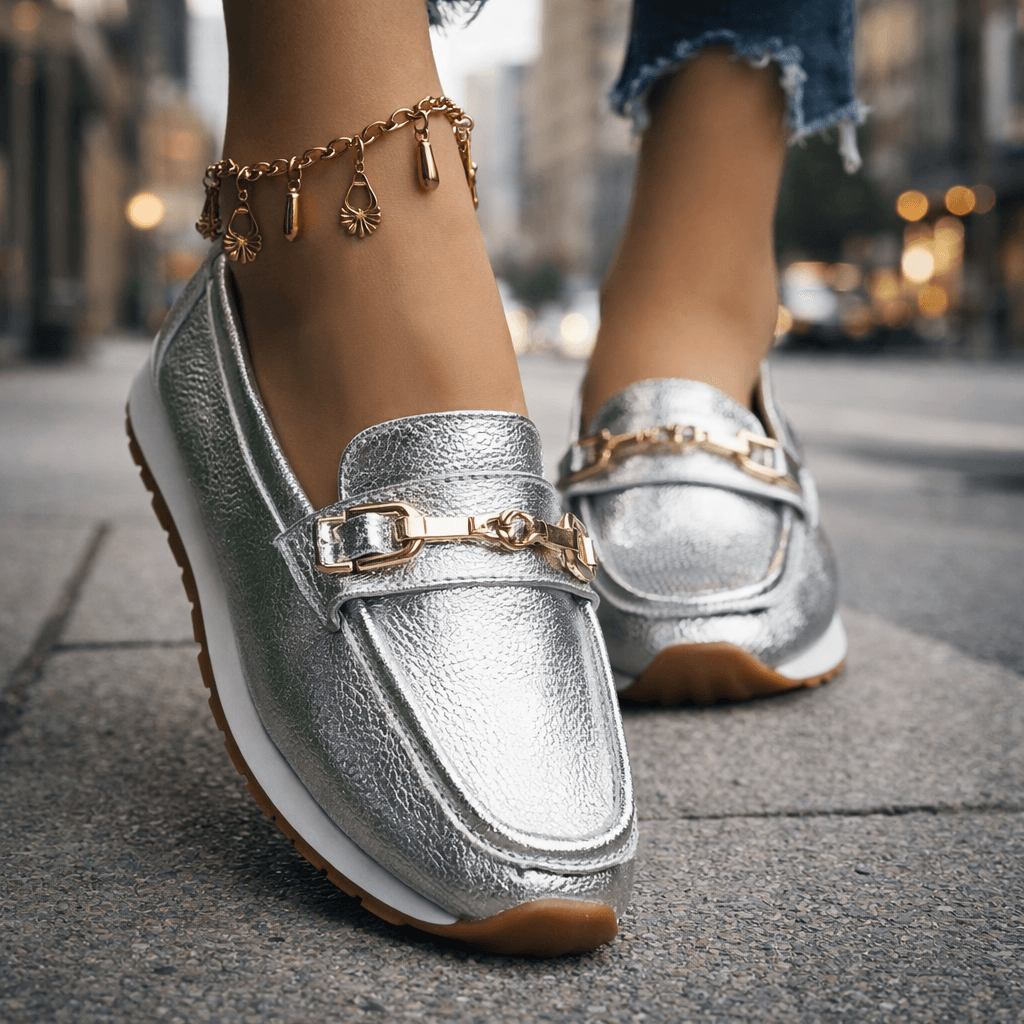 Mocassins Femme avec Semelle Rembourrée en Cuir Métallisé Lucyle