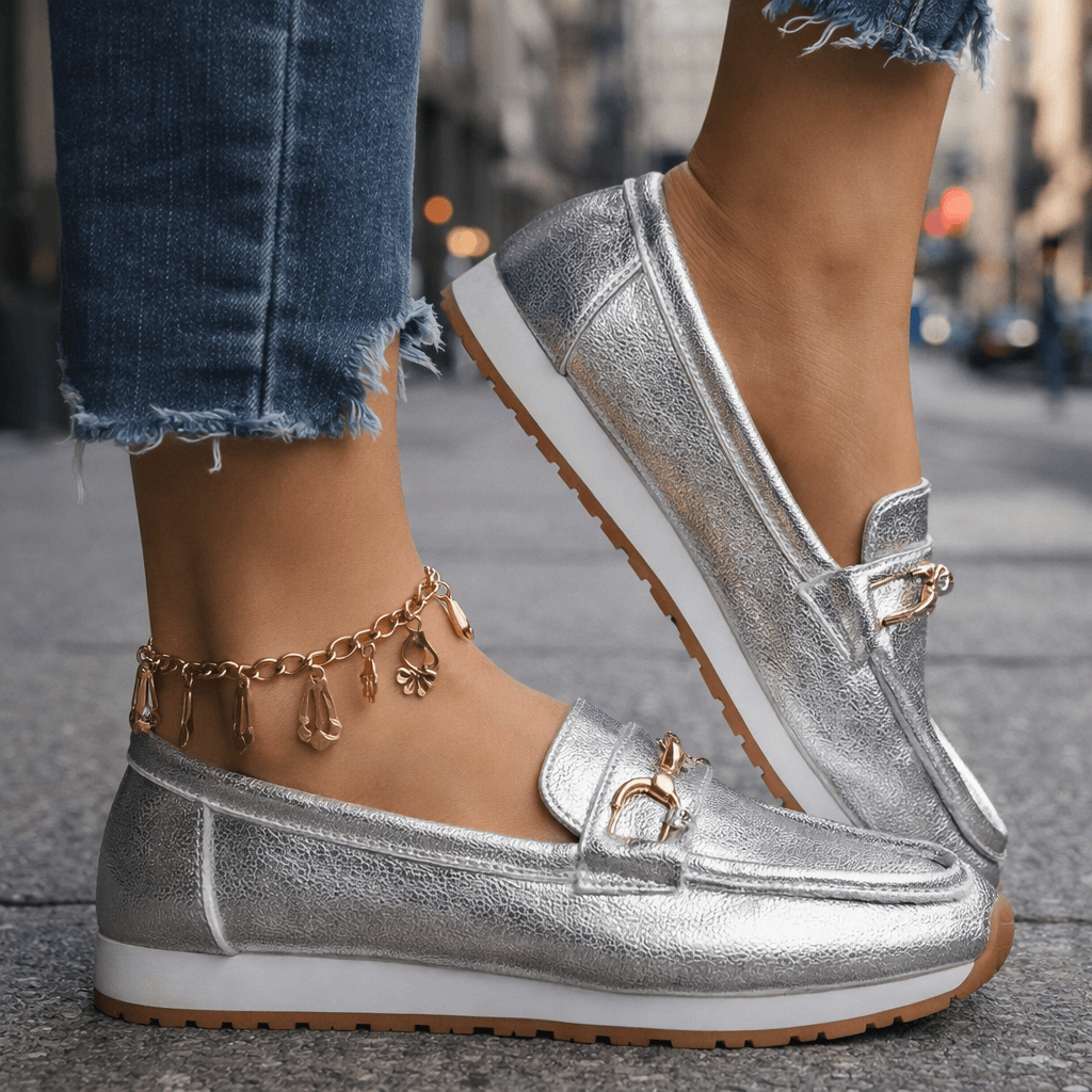 Mocassins Femme avec Semelle Rembourrée en Cuir Métallisé Lucyle