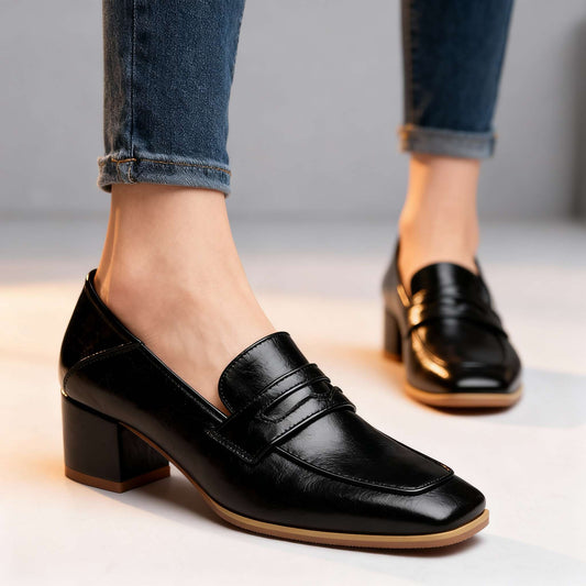 Mocassins Femme avec Talon Bloc en Cuir Lucyle