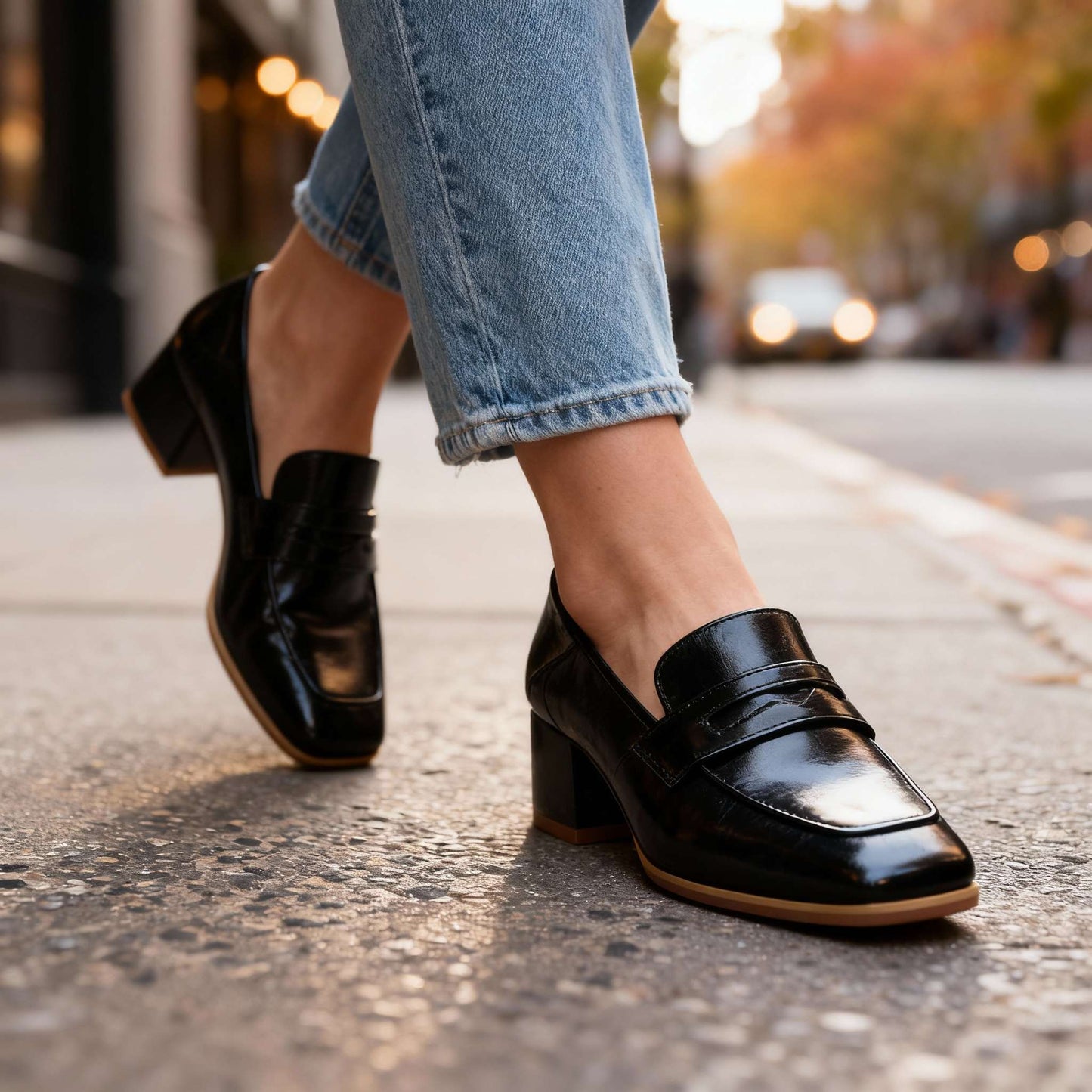 Mocassins Femme avec Talon Bloc en Cuir Lucyle
