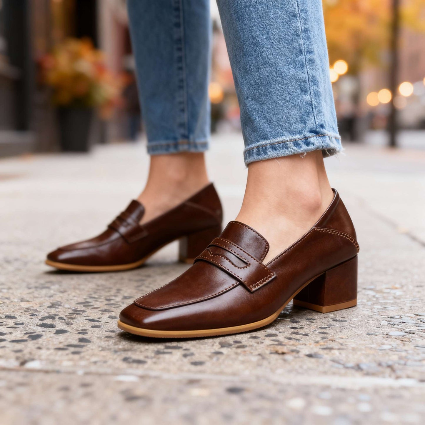 Mocassins Femme avec Talon Bloc en Cuir Lucyle