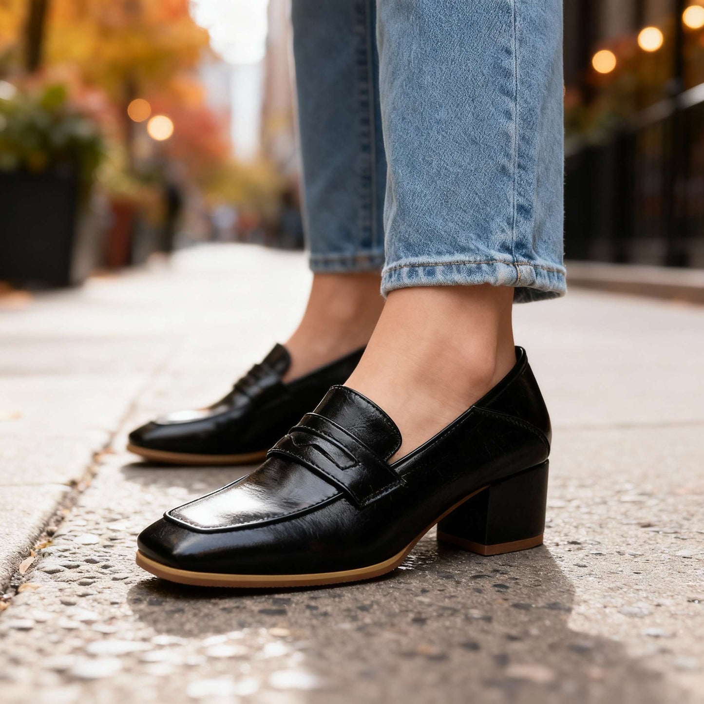 Mocassins Femme avec Talon Bloc en Cuir Lucyle