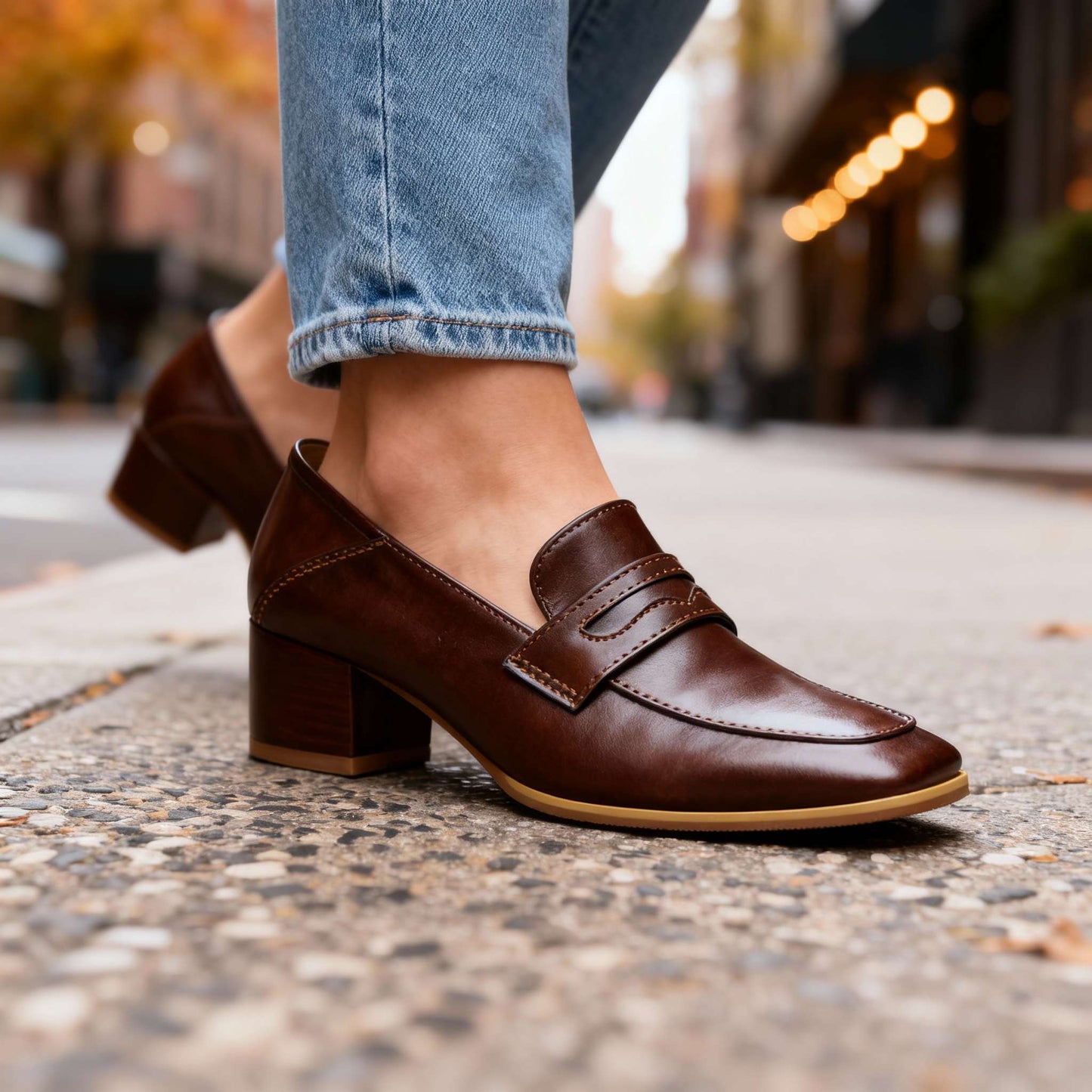 Mocassins Femme avec Talon Bloc en Cuir Lucyle