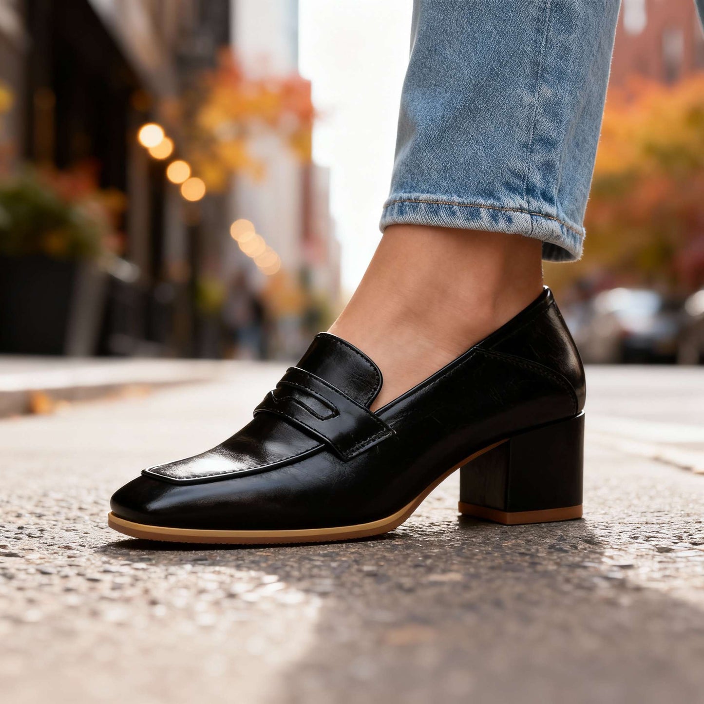 Mocassins Femme avec Talon Bloc en Cuir Lucyle