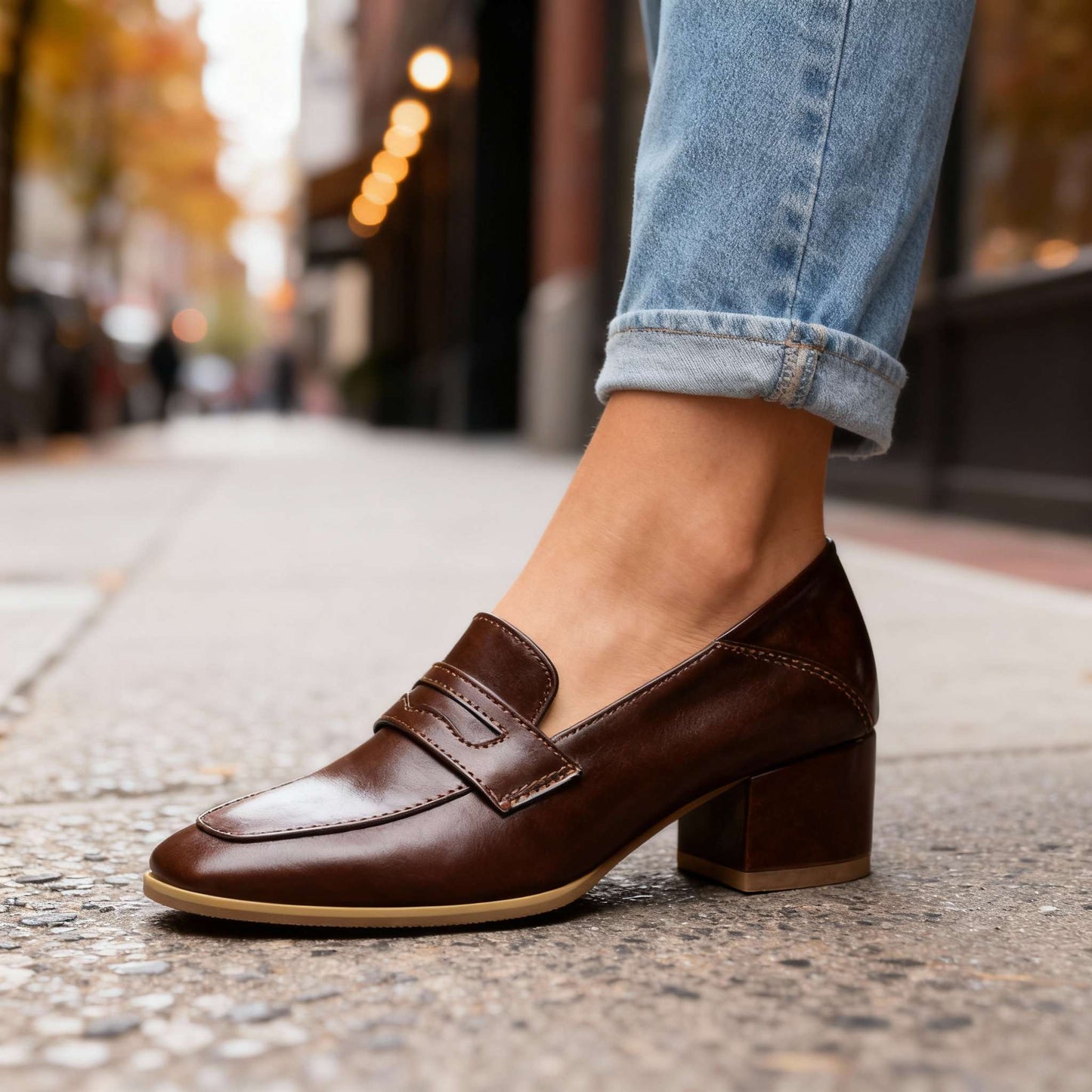 Mocassins Femme avec Talon Bloc en Cuir Lucyle