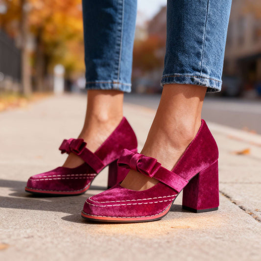Mocassins Femme avec Talon Carré en Velours Lucyle