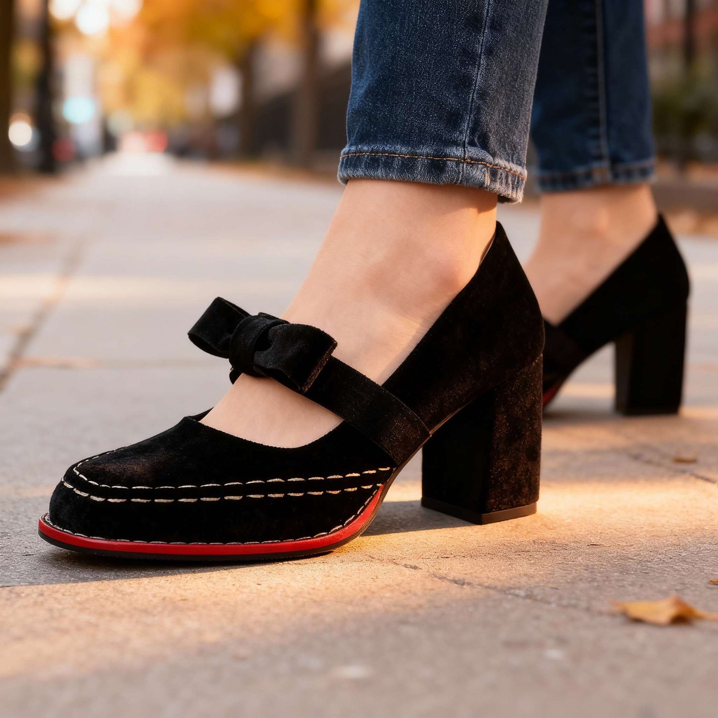Mocassins Femme avec Talon Carré en Velours Lucyle