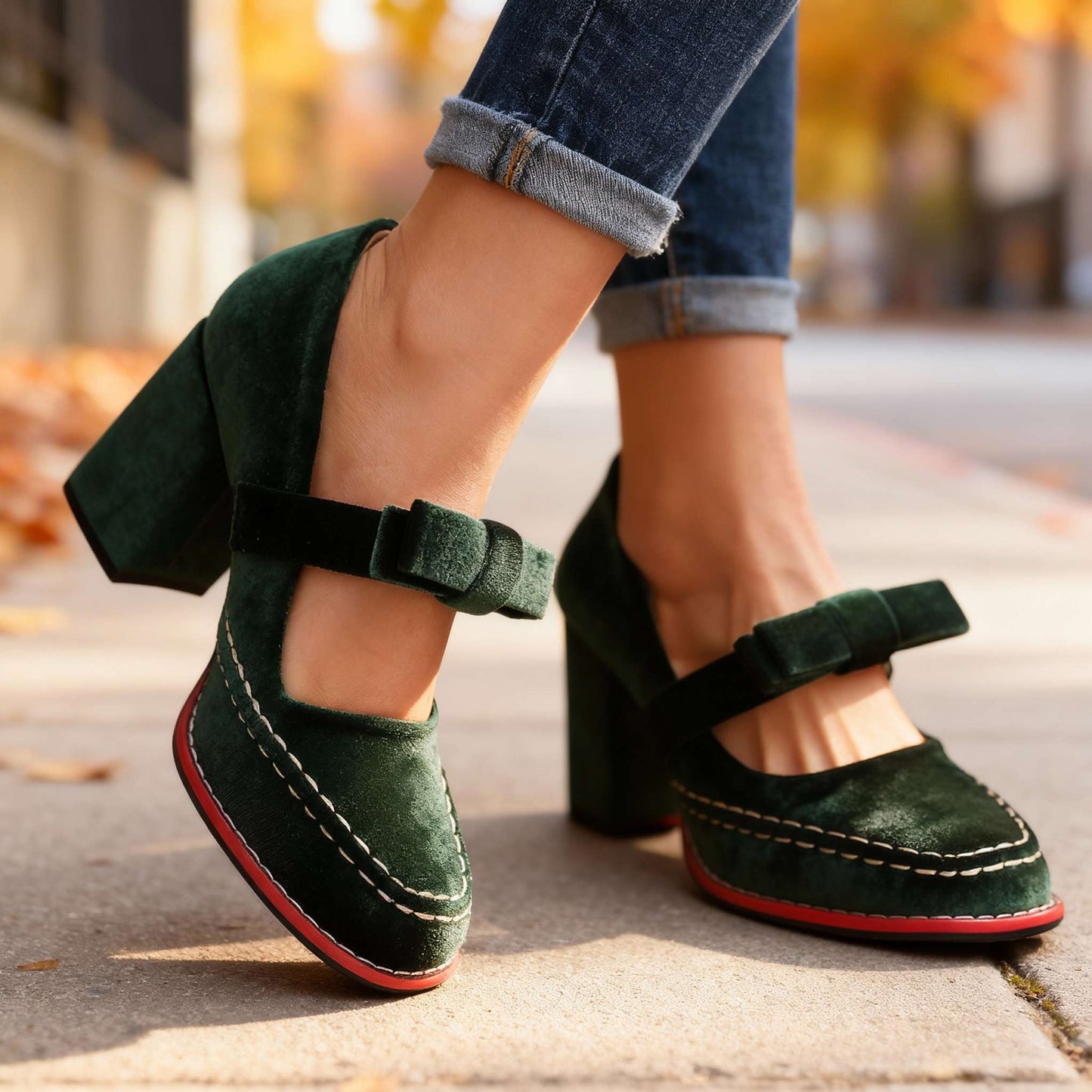 Mocassins Femme avec Talon Carré en Velours Lucyle