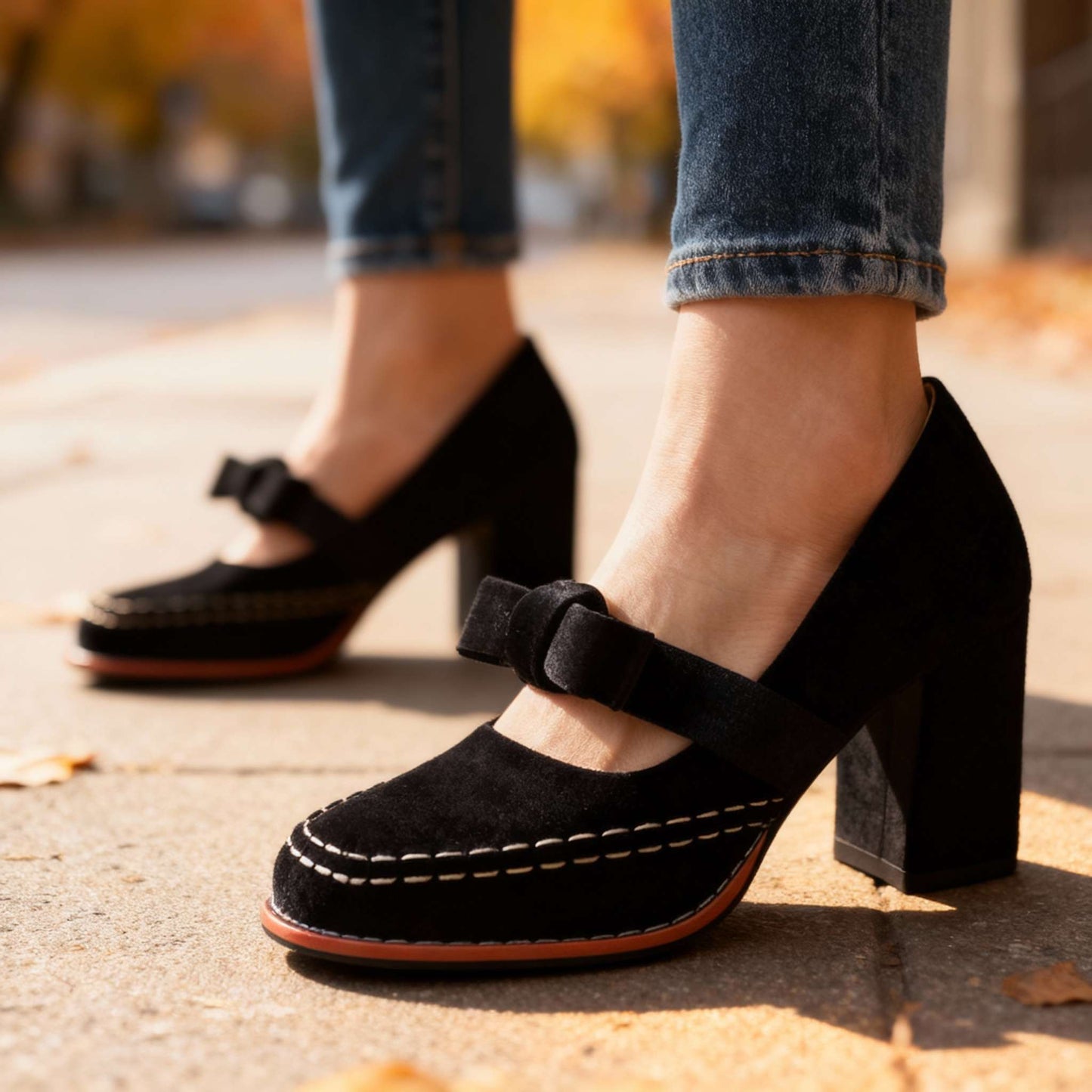 Mocassins Femme avec Talon Carré en Velours Lucyle