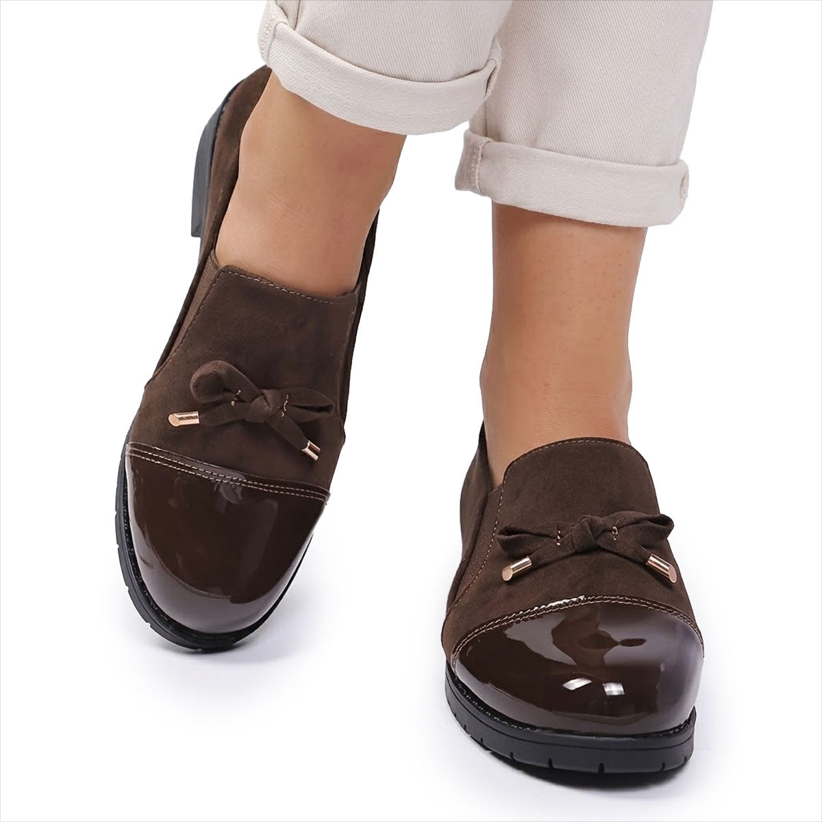 Mocassins Femme en Cuir Verni avec Nœud Élégant Lucyle