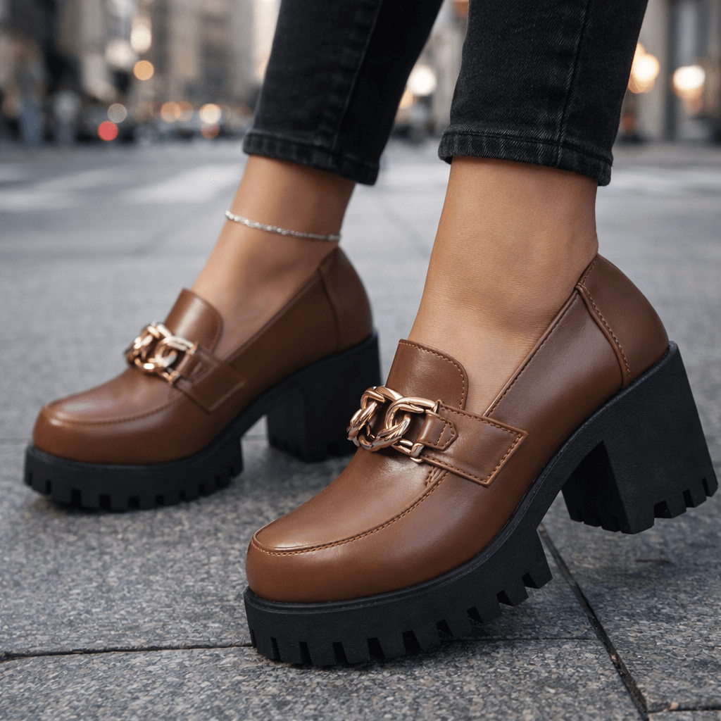 Mocassins Femme en Cuir avec Détail Chaîne Dorée Lucyle