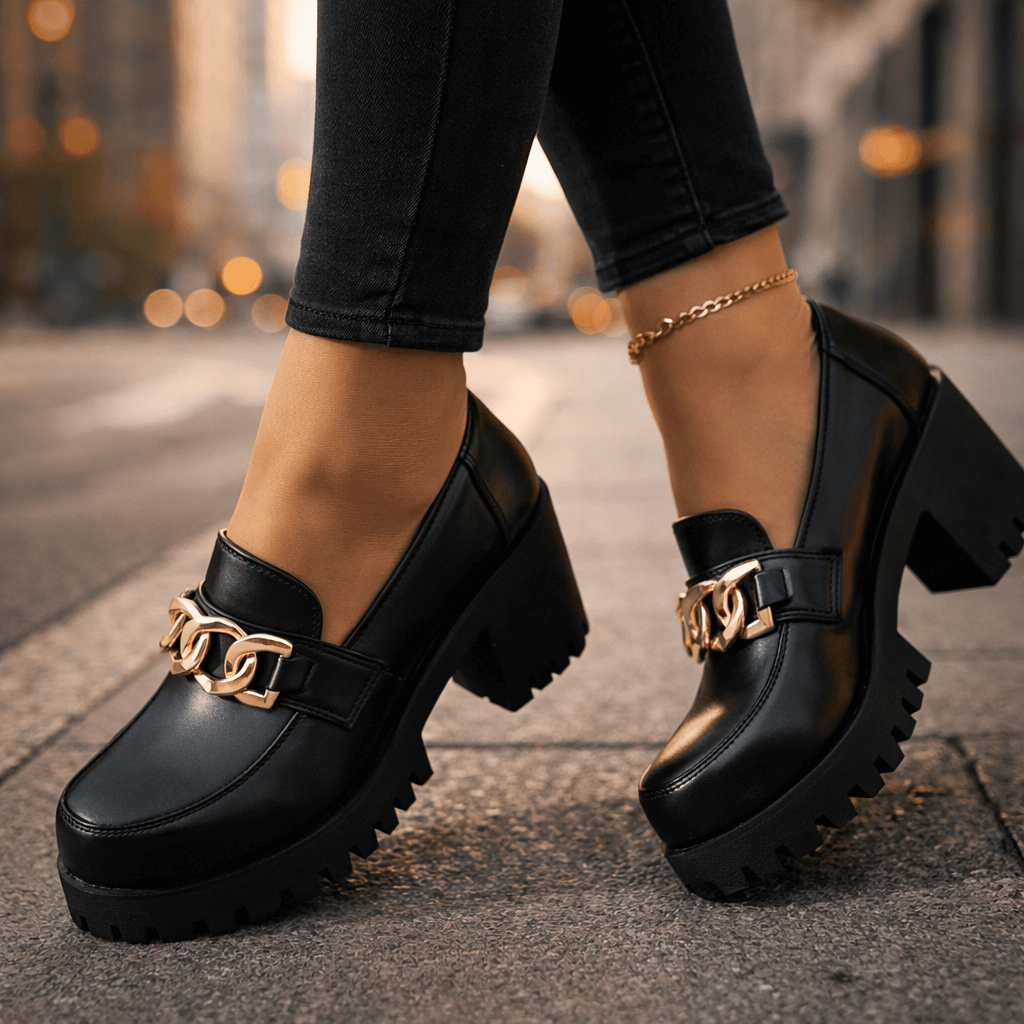 Mocassins Femme en Cuir avec Détail Chaîne Dorée Lucyle