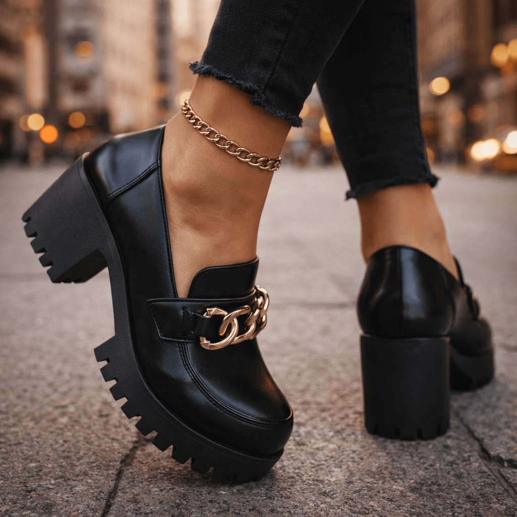 Mocassins Femme en Cuir avec Détail Chaîne Dorée Lucyle
