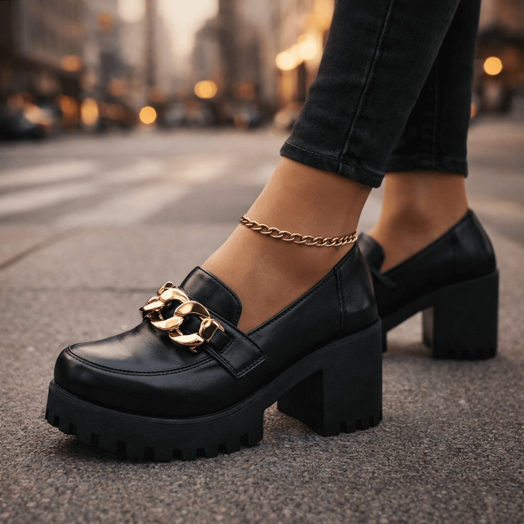 Mocassins Femme en Cuir avec Détail Chaîne Dorée Lucyle