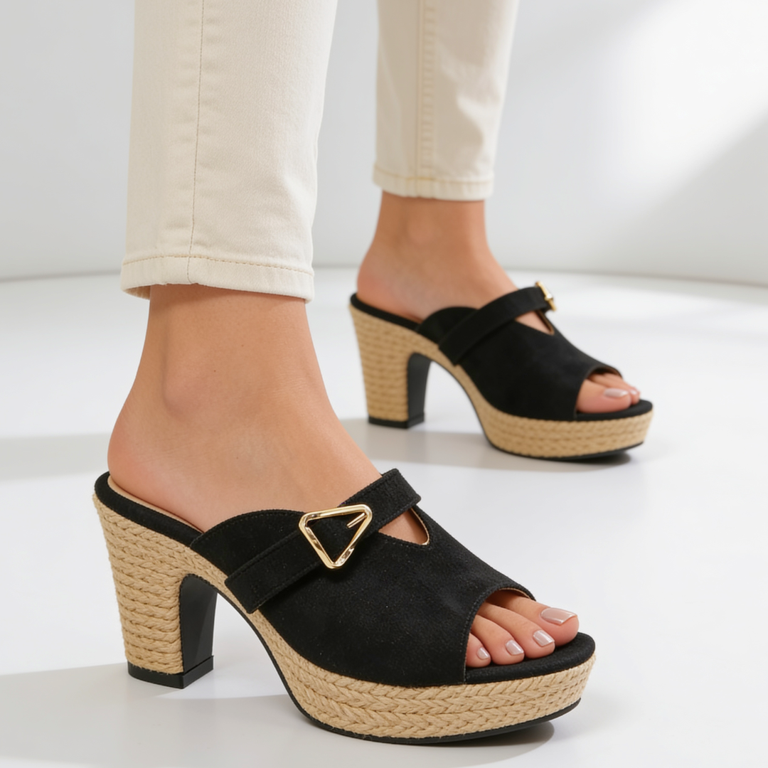 Mules Femme avec Talon Bloc en Raphia Lucyle