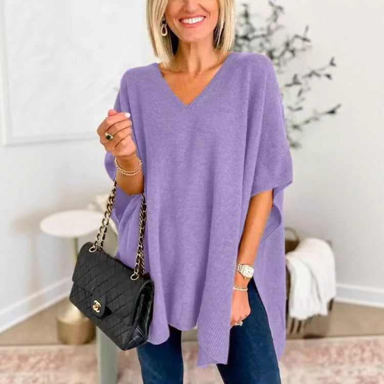 Poncho Femme Oversize avec Col V en Tricot Lucyle