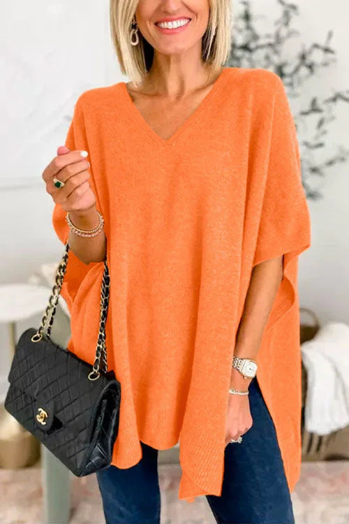 Poncho Femme Oversize avec Col V en Tricot Lucyle