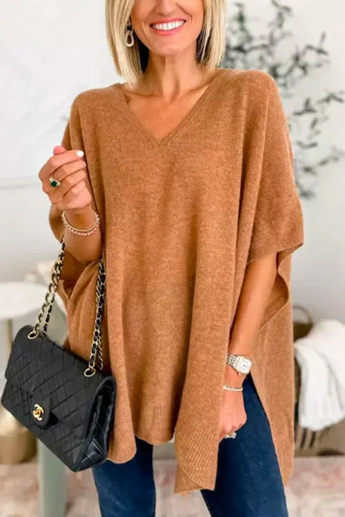 Poncho Femme Oversize avec Col V en Tricot Lucyle