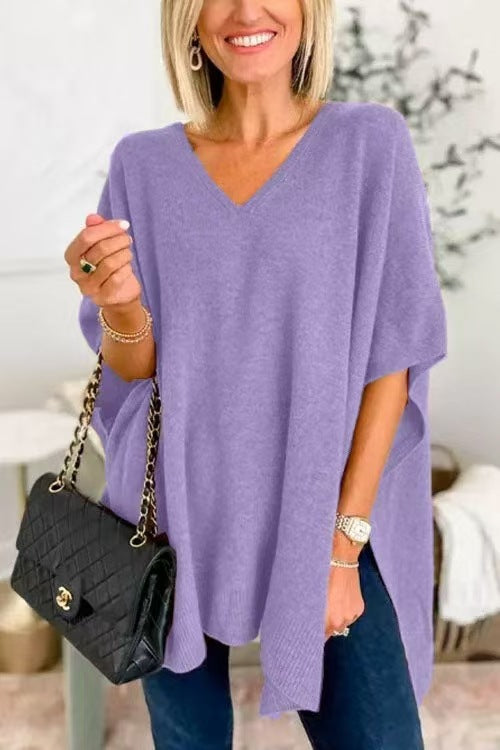 Poncho Femme Oversize avec Col V en Tricot Lucyle