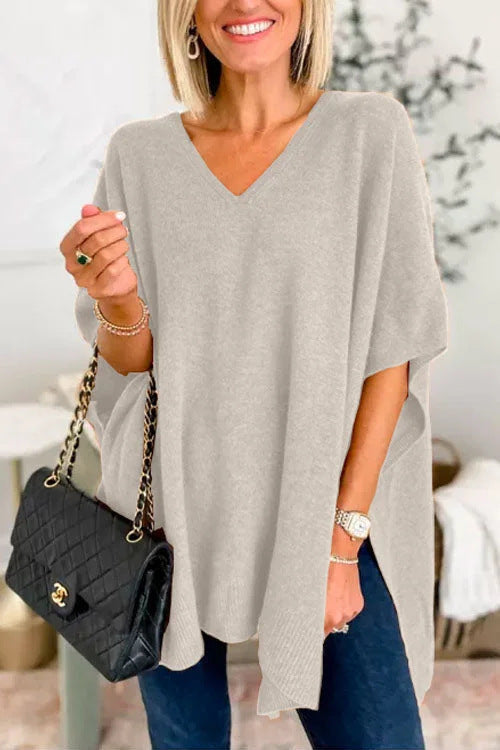 Poncho Femme Oversize avec Col V en Tricot Lucyle