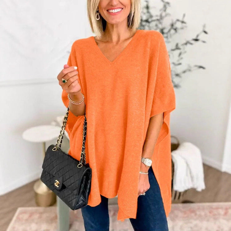 Poncho Femme Oversize avec Col V en Tricot Lucyle