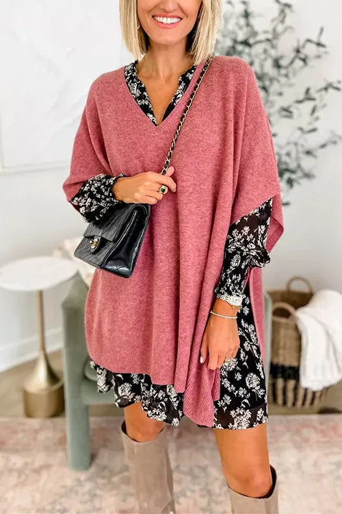 Poncho Femme Oversize avec Col V en Tricot Lucyle