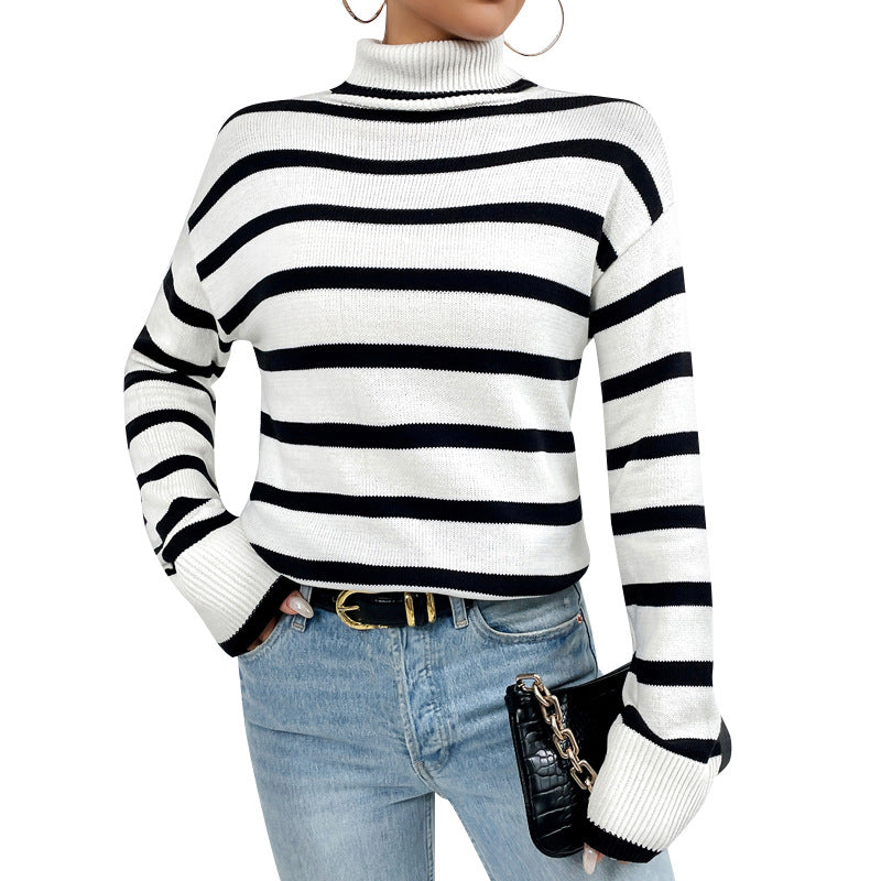 Pull Femme à Col Montant Rayé Lucyle
