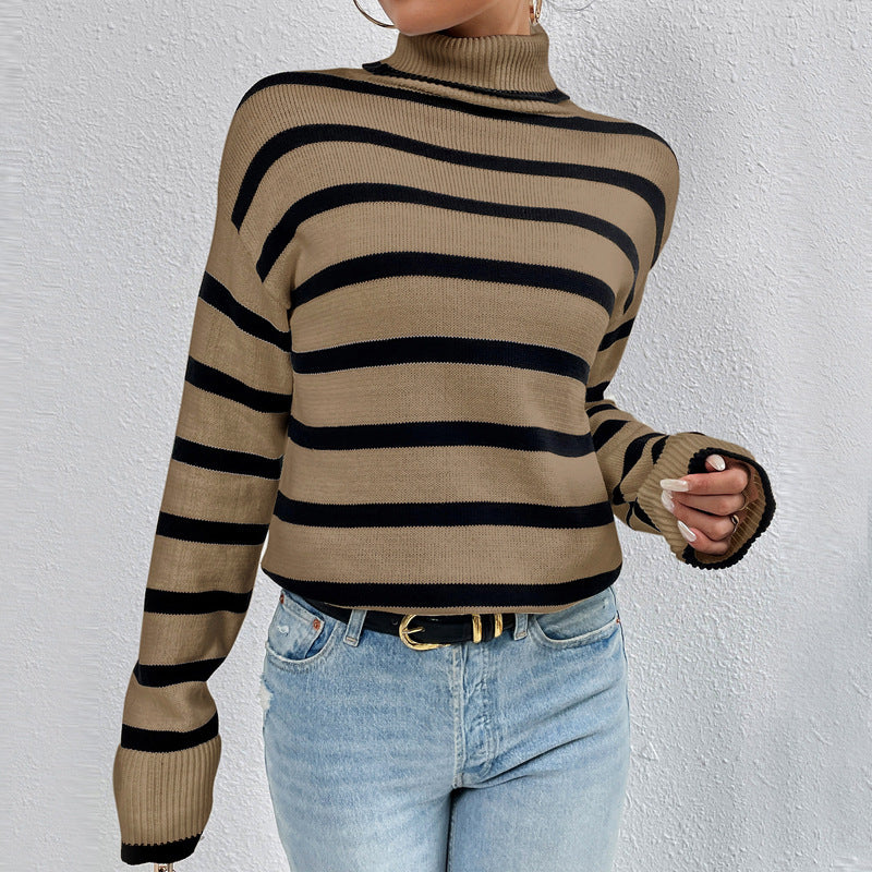 Pull Femme à Col Montant Rayé Lucyle