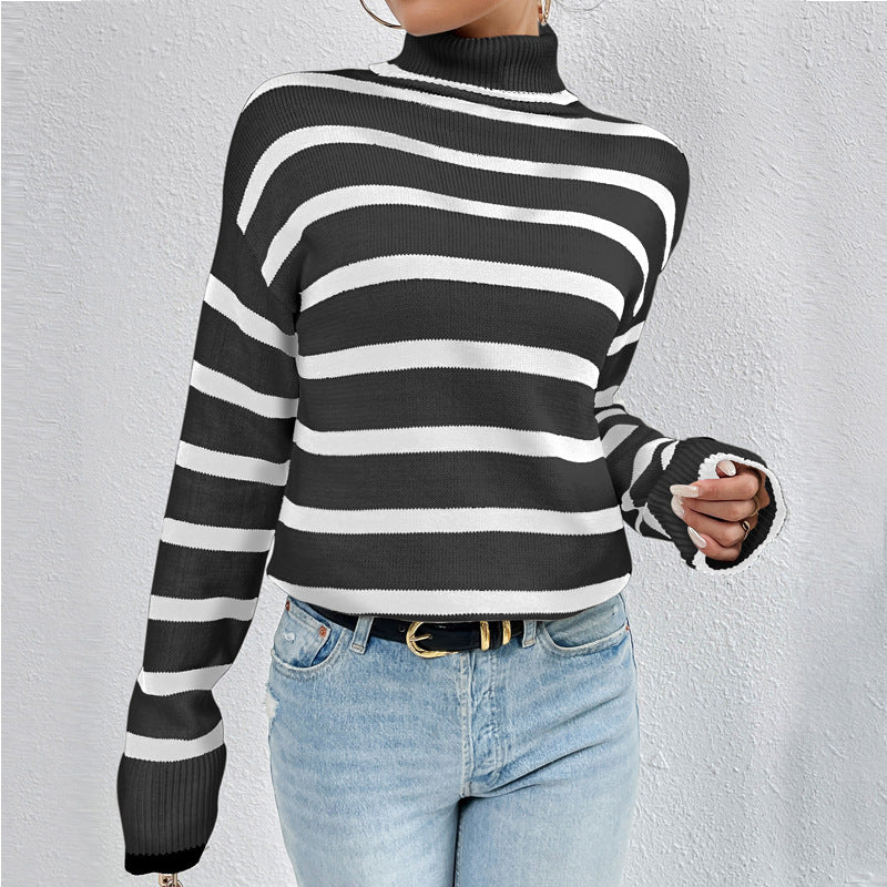 Pull Femme à Col Montant Rayé Lucyle