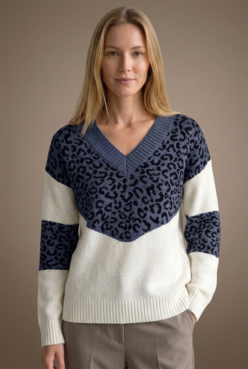 Pull Femme à Col V avec Imprimé Léopard Lucyle