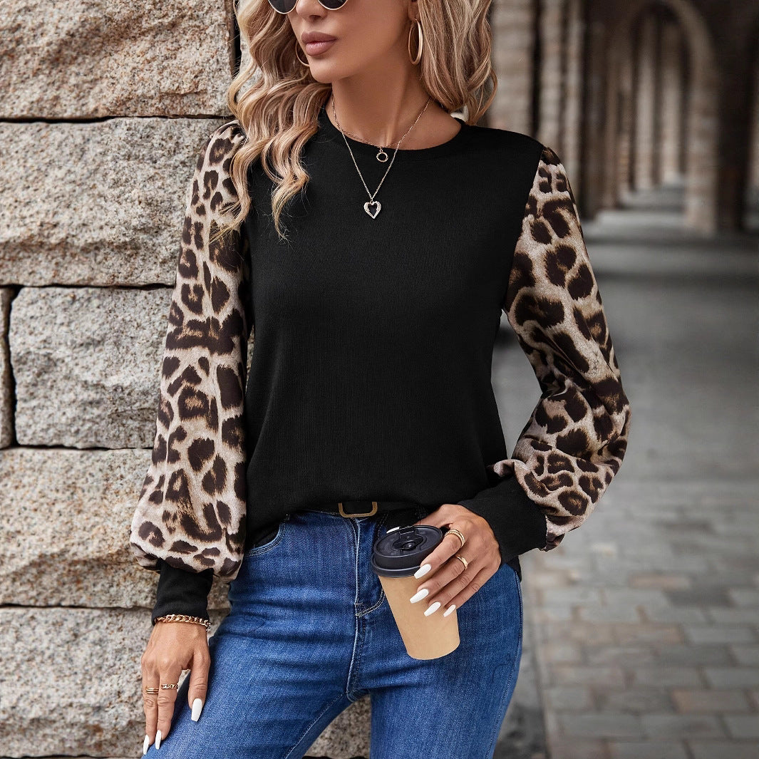 Pull Femme à Manches Bouffantes avec Imprimé Léopard Lucyle