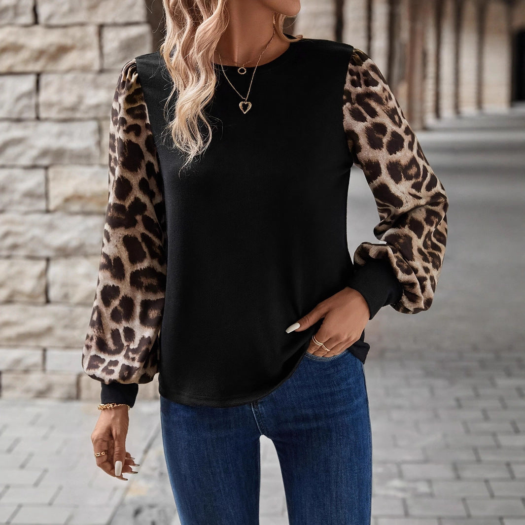Pull Femme à Manches Bouffantes avec Imprimé Léopard Lucyle