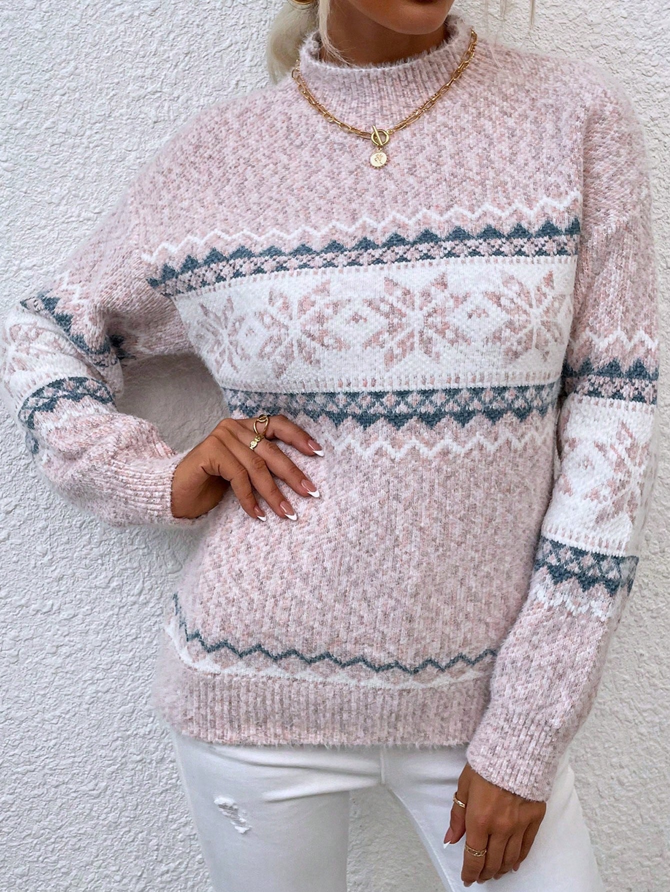 Pull Femme à Manches Longues avec Col Bas Lucyle